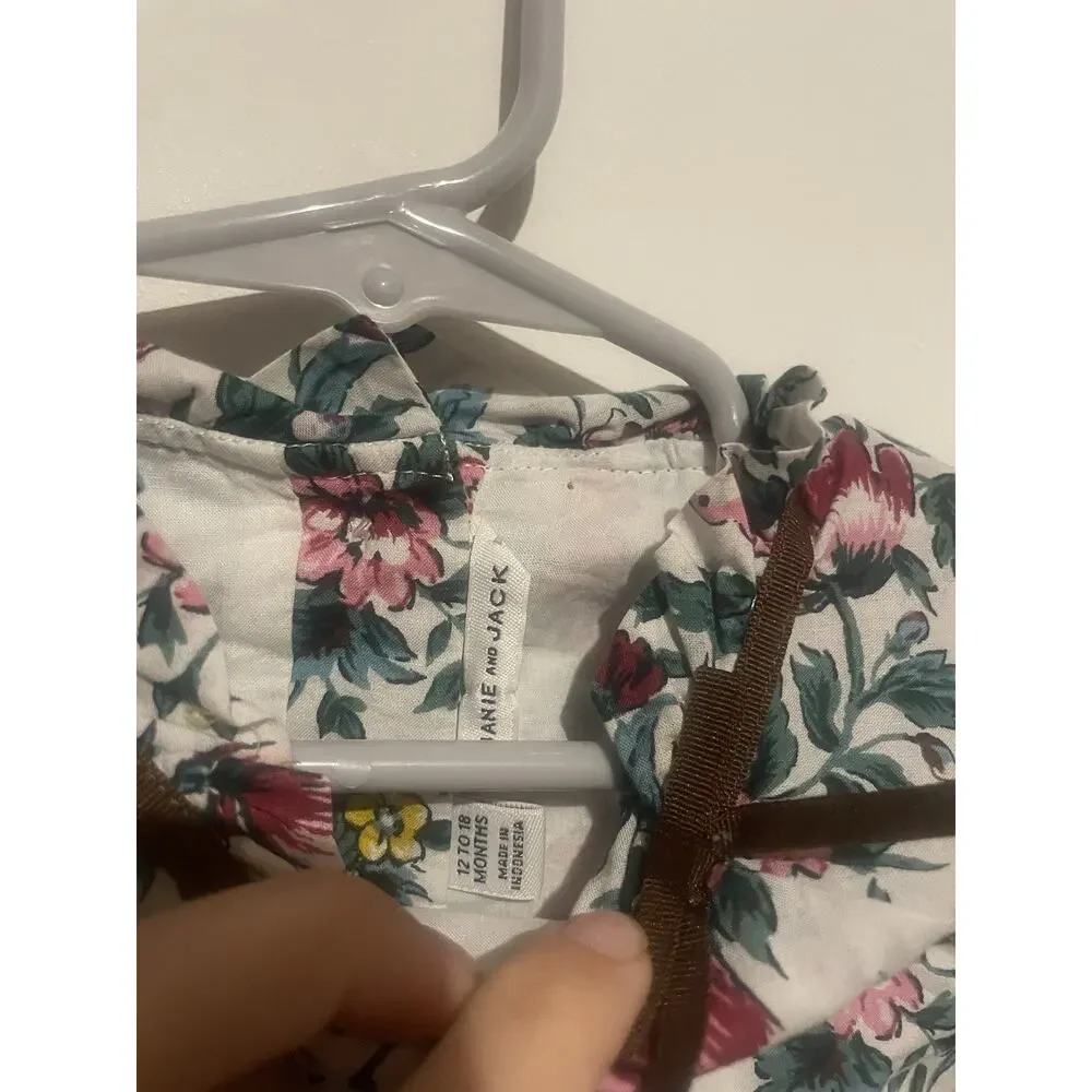 Janie & Jack Girls 12-18 Months Floral Long‎ Sleeve Blouse